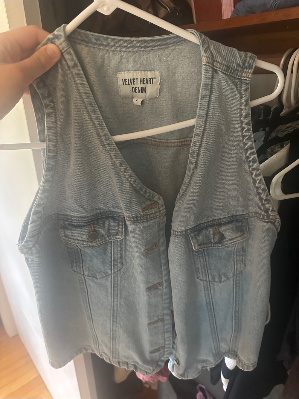 Velvet Heart Light Blue Denim Button-Front Vest